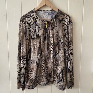 Chico's Animal Zip Front Blouse Size 2 (L/12)